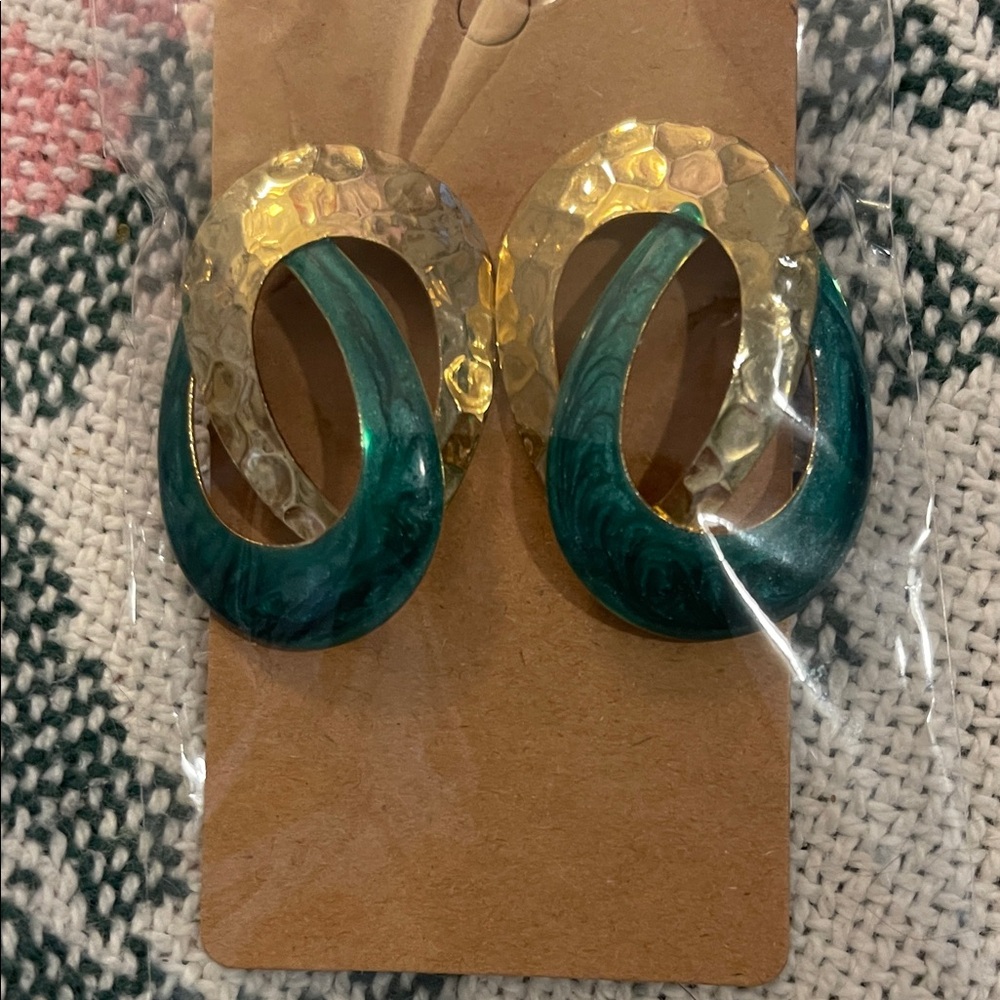 Gold and Green Hoop Earrings